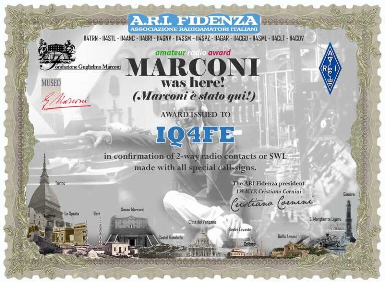 Diploma “MARCONI E’ STATO QUI!” (“Marconi was here!”)